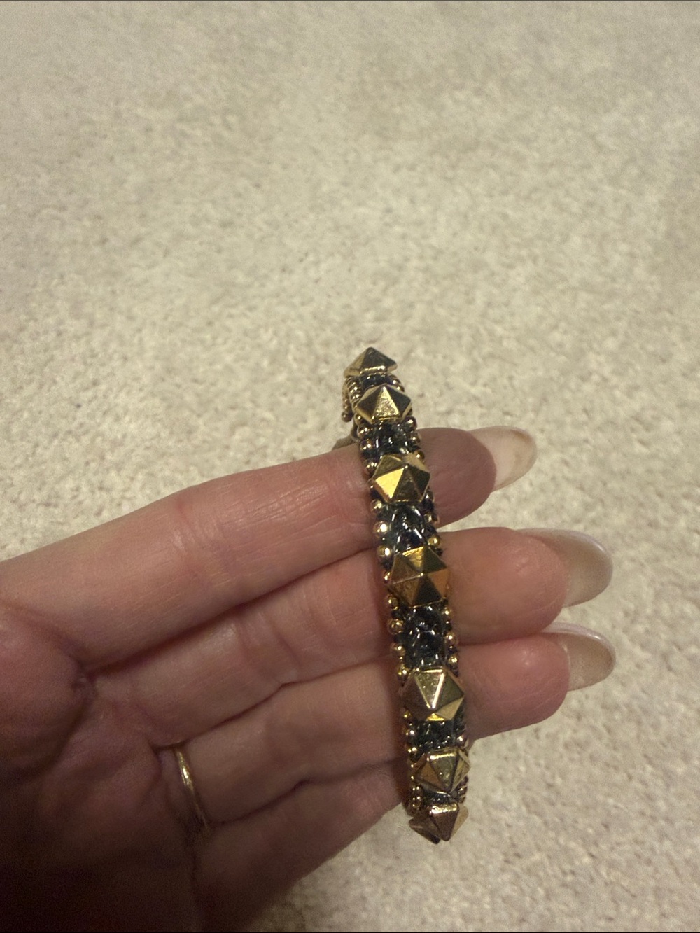 Stella & Dot Gold and Black Pyramid Stretch Bracelet
